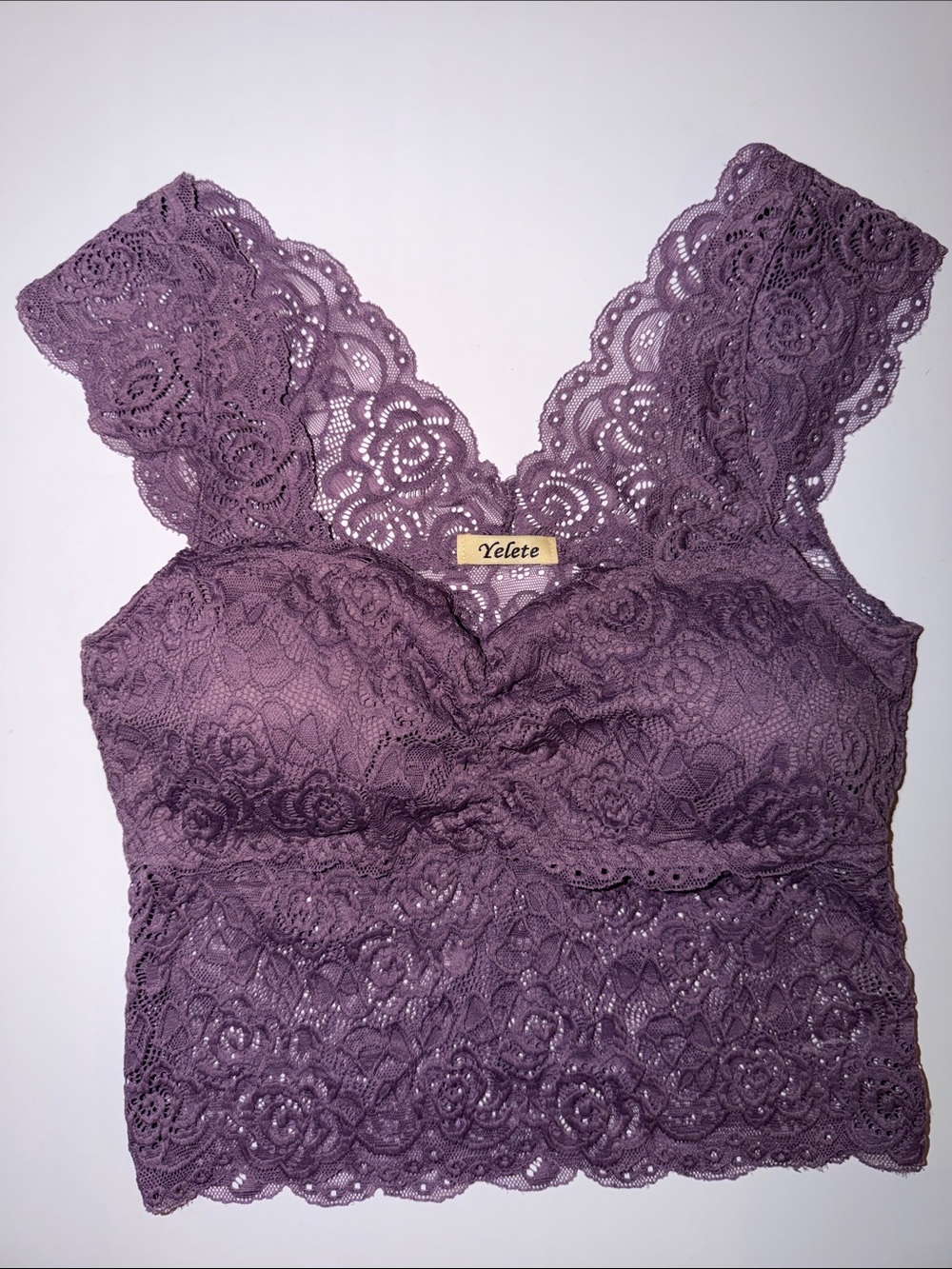 Yelete Lace Bralette Crop Top in Mauve Purple